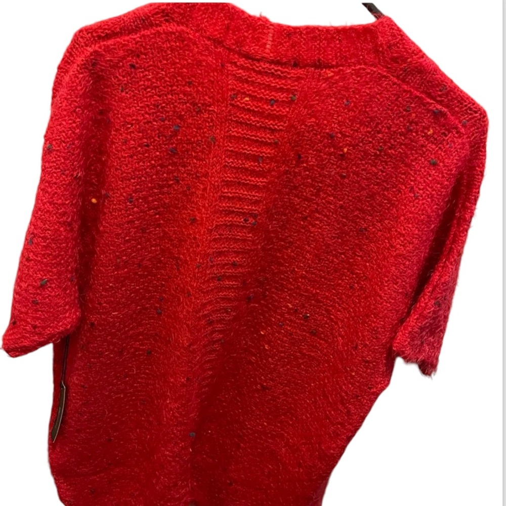 BCBGMAXAZRIA CARDIGAN CHUNKY CONFETTI KNIT SWEATER OPEN FRONT RED COLOR SIZE L - Picture 10 of 16